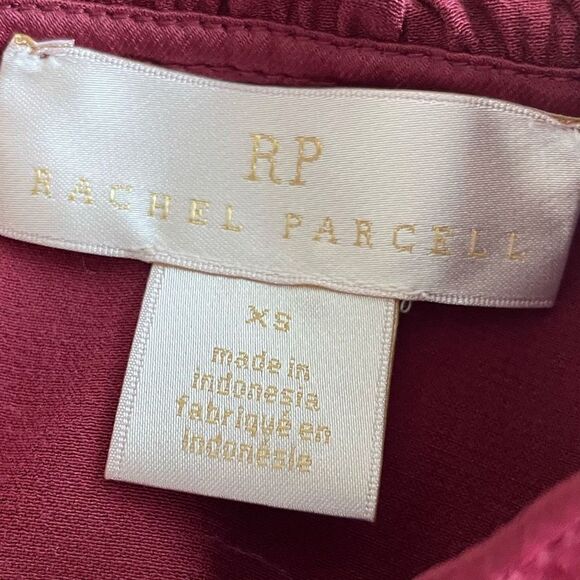 Rachel Parcell Red Grape Ruffle Neck Satin Blouse - Picture 5 of 6